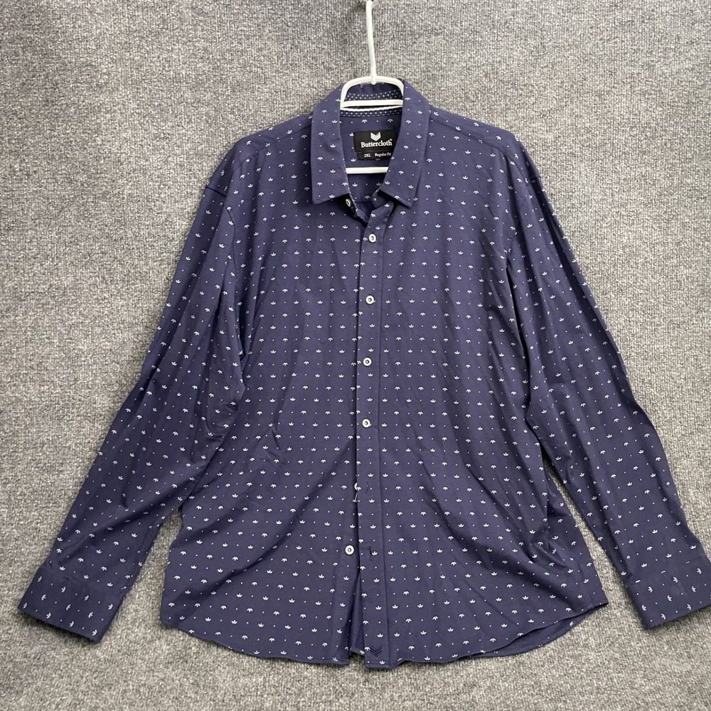 Buttercloth Dress Shirt Mens Sz 2XL Regular Fit Button Up Blue Long Sleeve